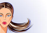 Face part of beautiful vector woman on natural blue background