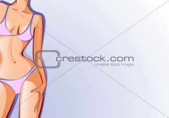 Vector Closeup of a female body in a swimsuit, isolated on blue