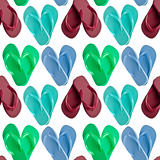 Flip Flop Sandals in Heart Shapes Seamless Background