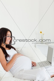 Gorgeous pregnant woman relaxing with her laptop 