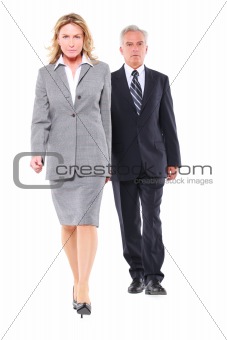 businessman and businesswoman walking