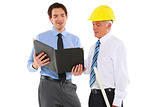 two men architects with helmet and plan