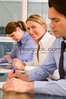 businessman and businesswoman during a working meeting