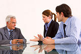 two men and one woman during a job interview