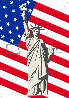 U.S. Flag and the Statue of Liberty