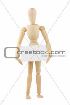 wooden mannequin with blank card
