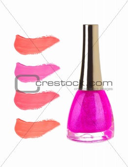 Pink nailpolish with samples isolated on white background