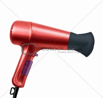 red hair dryer isolated on white background