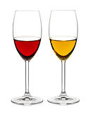 Red and white wine glass isolated on white background