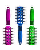 pink, blue and green massages combs over white background