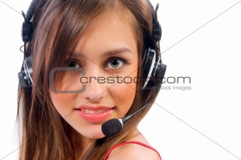 beautiful woman with headset smiling