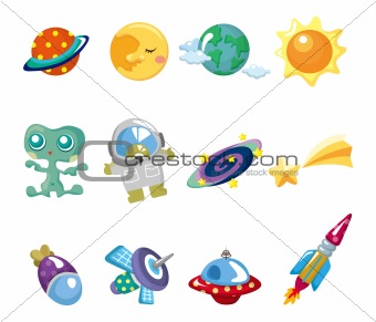 cartoon space element icons set