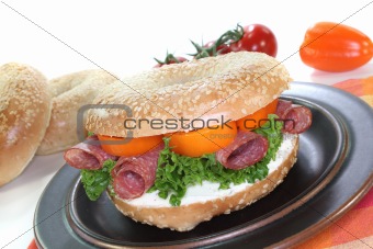 Bagel with salami