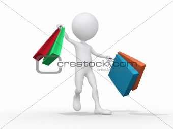 Man with shopping bag on white. Isolated 3D image 