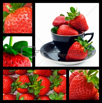 Strawberry collage - ripe fresh strawberries