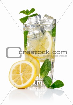 glass of fresh cool water with lemon
