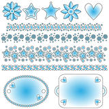 Blue and white tags, trims, flowers, stars and heart