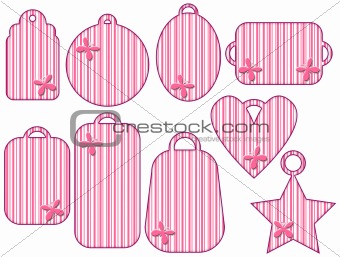 Pink striped tag collection with butterfly