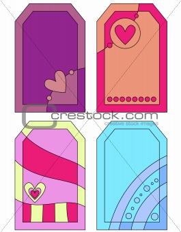 Colorful tags with hearts and circles