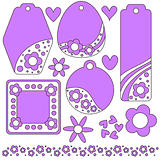 Lilac tag or label collection with hearts and flowers