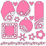 Pink tag or label collection with hearts and flowers
