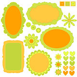 Orange and green tag or label collection, flowers and hearts