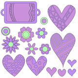 Lilac and green tag, flowers and hearts