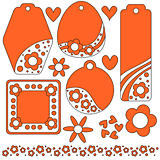 Red tag or label collection with hearts and flowers