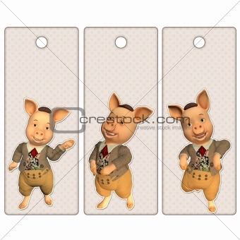 Cute tags or bookmarks with a cute pig
