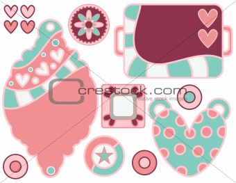 Pink and turquoise tags and hearts collection
