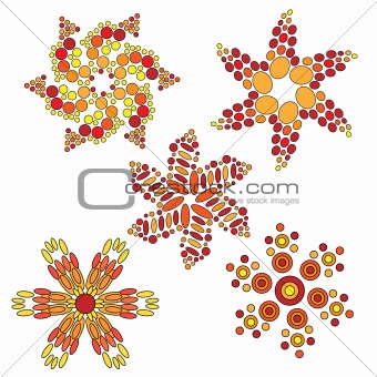 Orange, red and yellow abstract flower collection