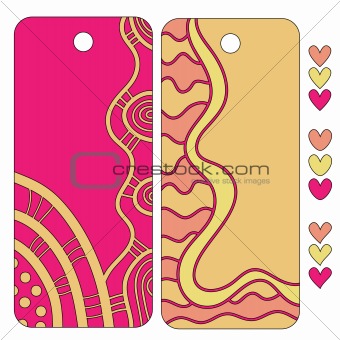 Pink and orange tags and hearts