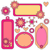 Colorful tags, labels, flowers and hearts