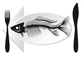 fish bones on plate, vector