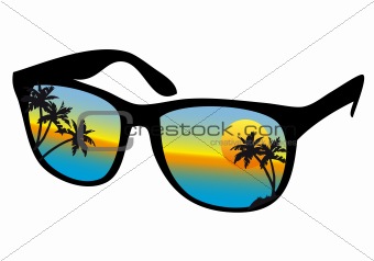 sunglasses with sea sunset, vector