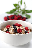 Granola with raspberries and blueberries