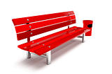 Red bench and bin, isolated on white