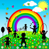 Cute background with children silhouettes playing