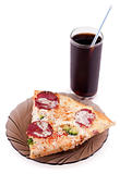 Slice of pizza and cola