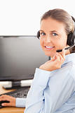 Close up of an office worker with a headset