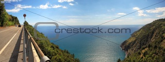 Panoramic view on hill and Mediterranean Sea.
