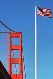 Golden Gate Bridge and American National Flag.