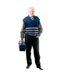Confident man standing with toolbox in right hand