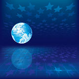 abstract background with earth and stars on blue background