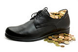 black business shoe with money