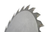 Close up of saw blade on white background