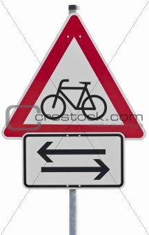 bicycles crossing - traffic sign  (clipping path included)