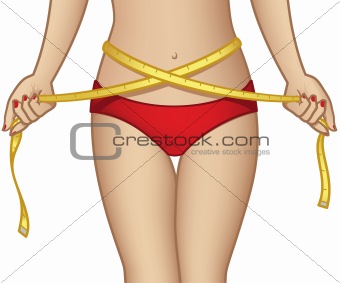 Woman in Bikini Measures herself