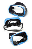 Three blue swimming goggles 