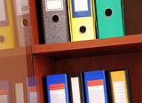 Colorful files in office shelf